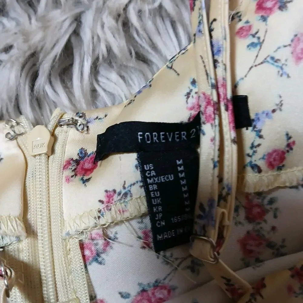Forever 21 Women’s‎ Size M Yellow Floral Mini Slip Dress Cottagecore Romantic